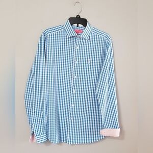 Vitcomte A. Button Down Blue Checked Dress Shirt Size L